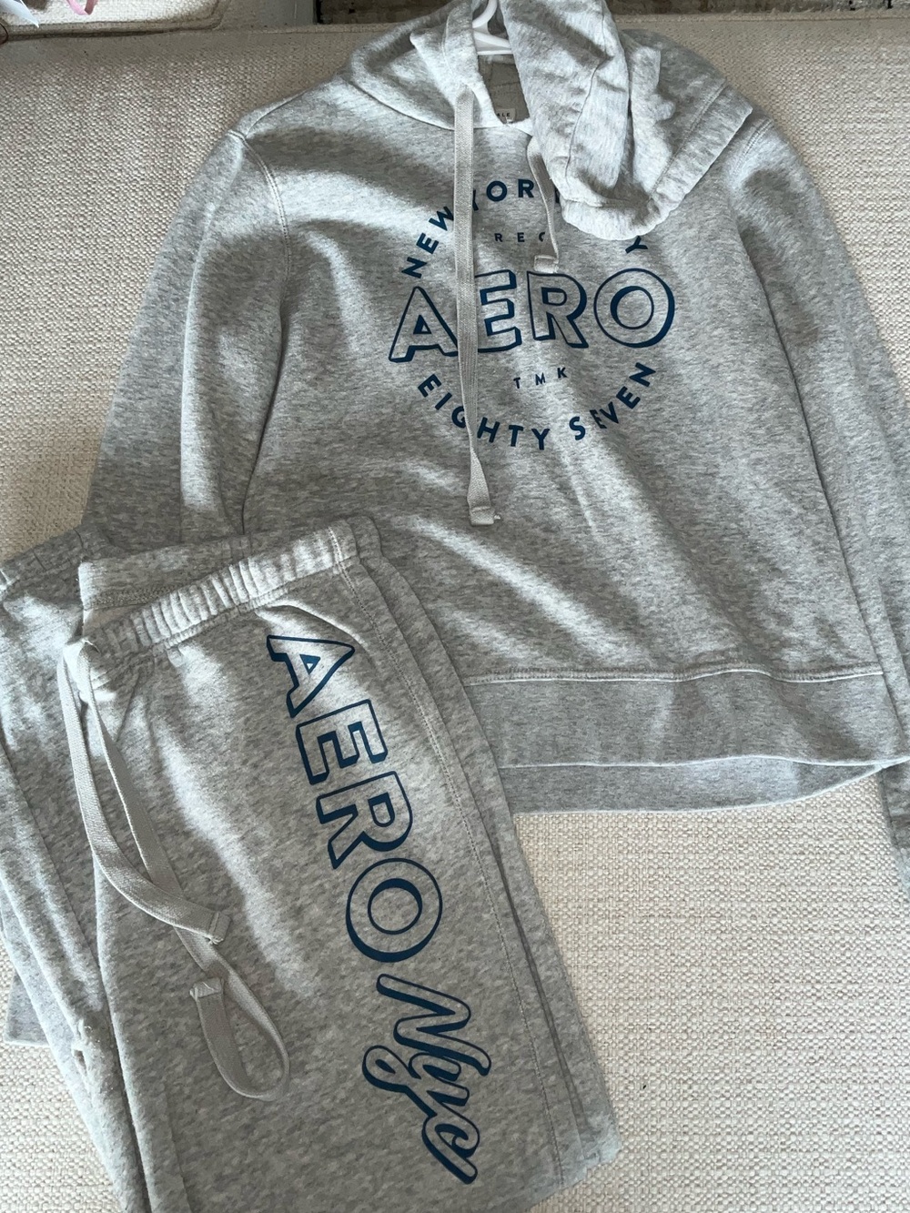 Aeropostale Gray Hoodie & Joggers Set with Navy AERO Logo